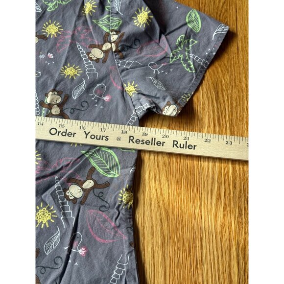 Zoe + Chloe Womens V-Neck Scrub Top Monkey & Jungle Print Short Sleeve - Picture 3 of 4